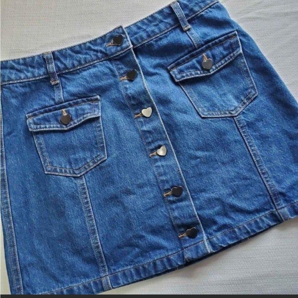 Heart button Large Denim Jean Skirt